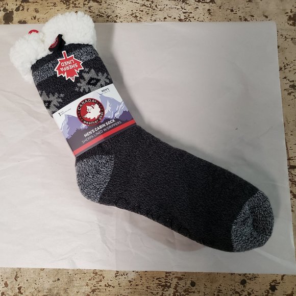 CANADA Weather Gear SHERPA LINED Men’s Cabin Socks ~ Size 6-12~ Black Aztec - Picture 1 of 5